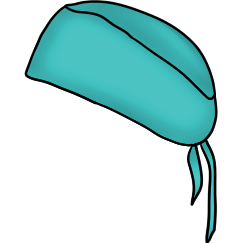 a simple turquoise scrub cap viewed from the side.